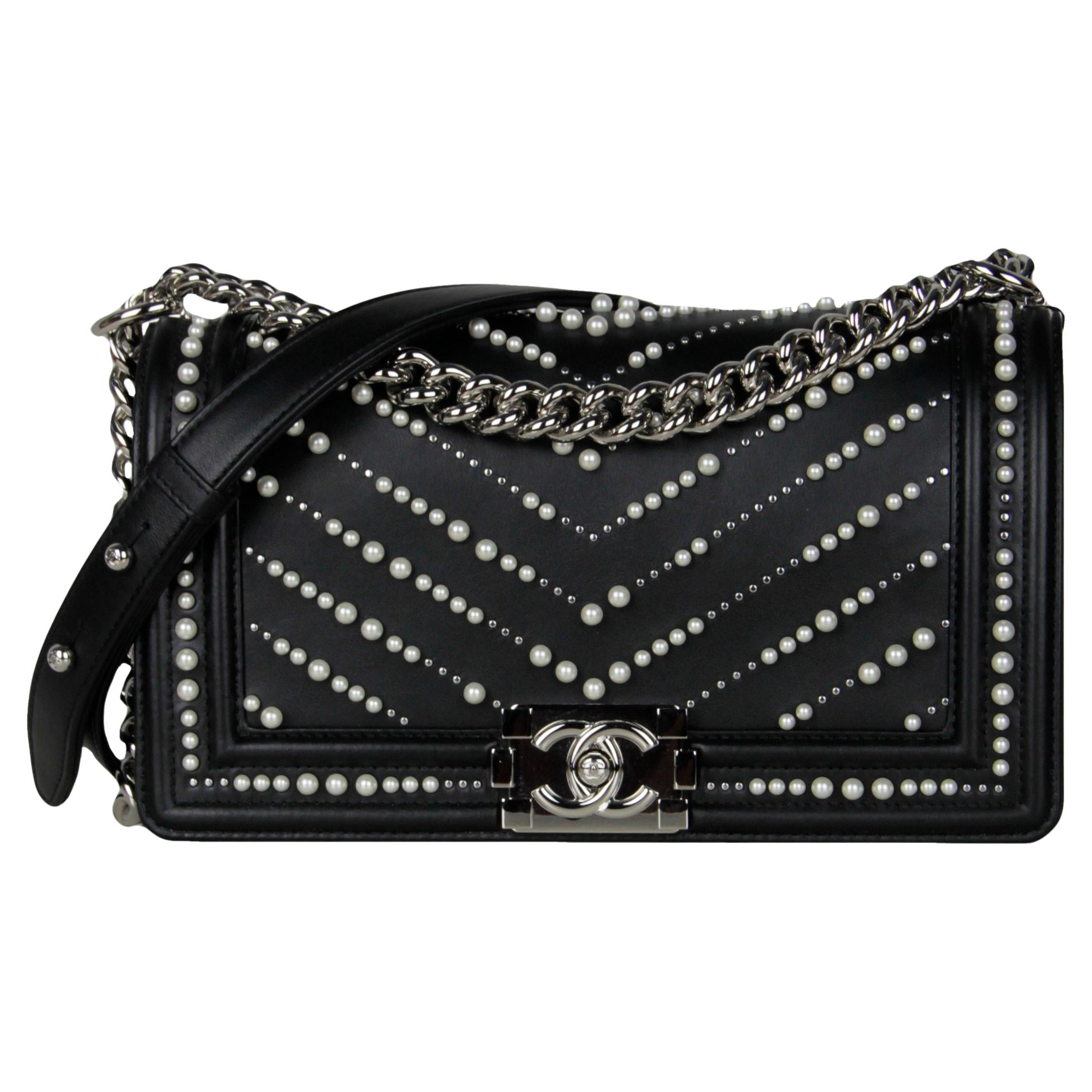 Chanel Pearl Boy Chain Flap Bag Quilted Calfskin Mini at 1stDibs