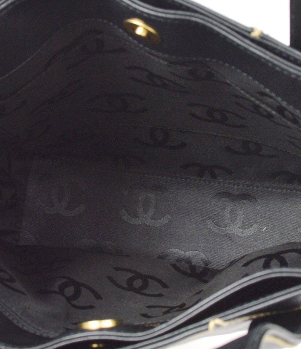 CHANEL Black Calfskin Leather Gold CC Stitch Top Handle Evening Tote Bag 2