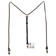 Chanel Black Calfskin Leather Gold-Tone Interlocking CC Chain Suspenders