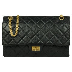 Chanel Black Calfskin Leather Quilted 2.55 Reissue 226 Flap Bag