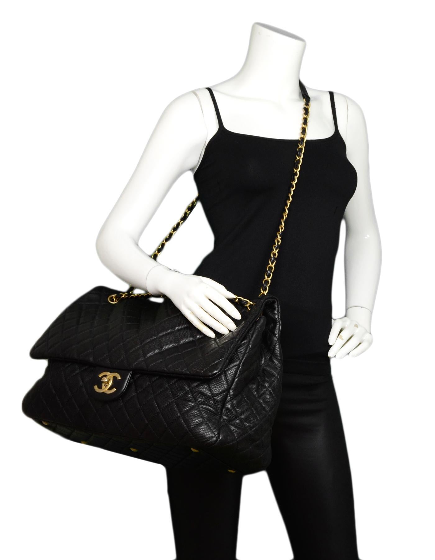 Chanel calfskin quilted xxl travel flap bag black Clearance