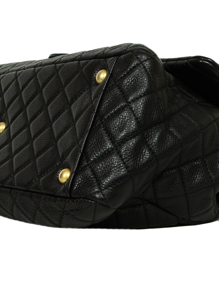 Chanel Black Calfskin Leather Quilted Airline Xxl Cc Classic Flap