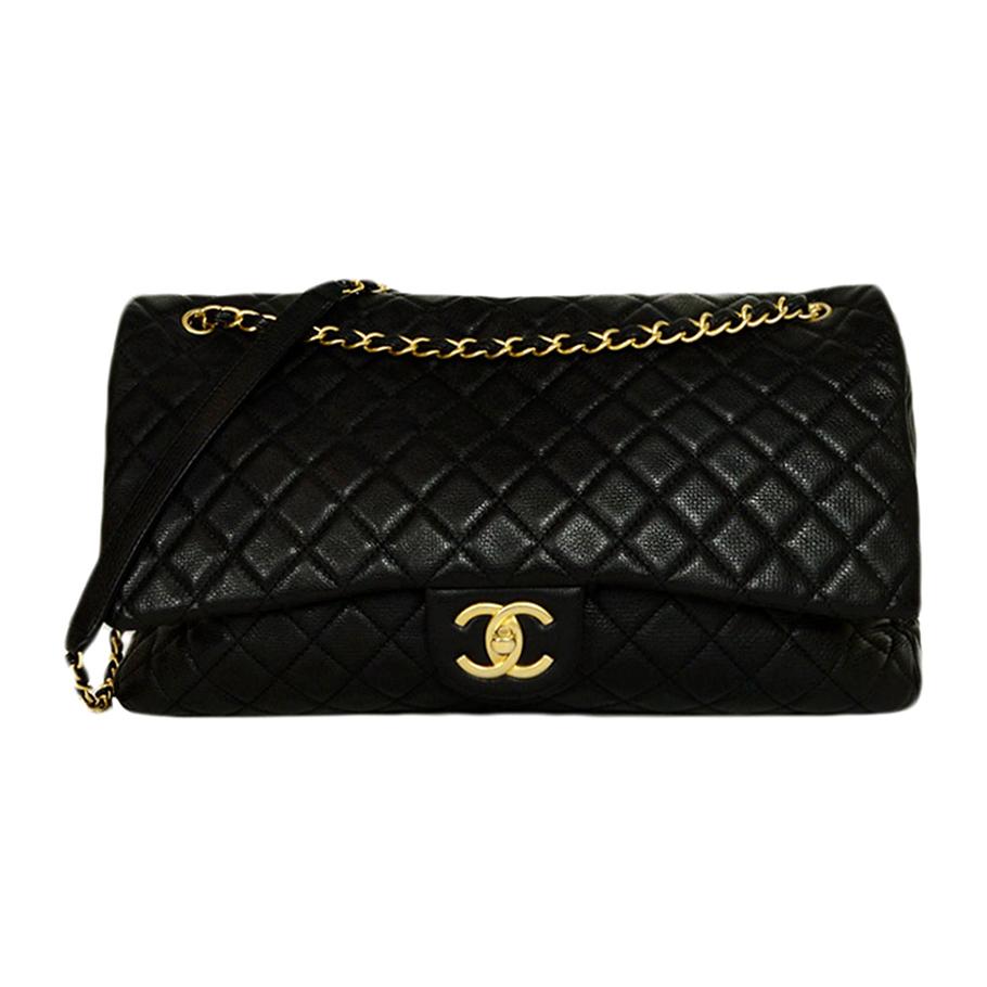 CHANEL Calfskin Quilted XXL Travel Flap Bag Black 1255512