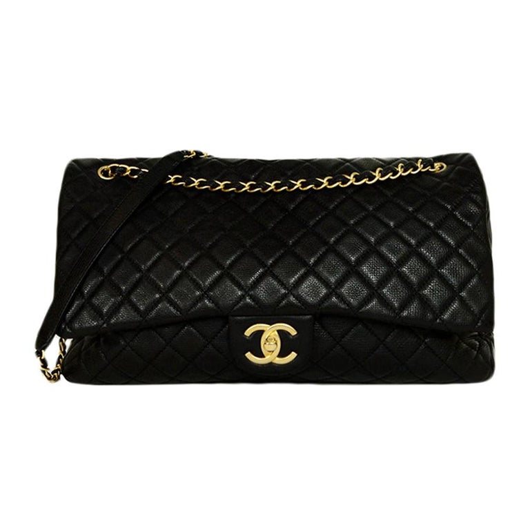 Chanel Black Calfskin Leather Quilted Airline XXL CC Classic Flap Travel Bag