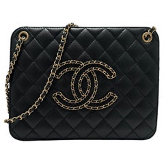 Chanel Black Calfskin Leather Quilted CC Chain Accordion Tote Bag