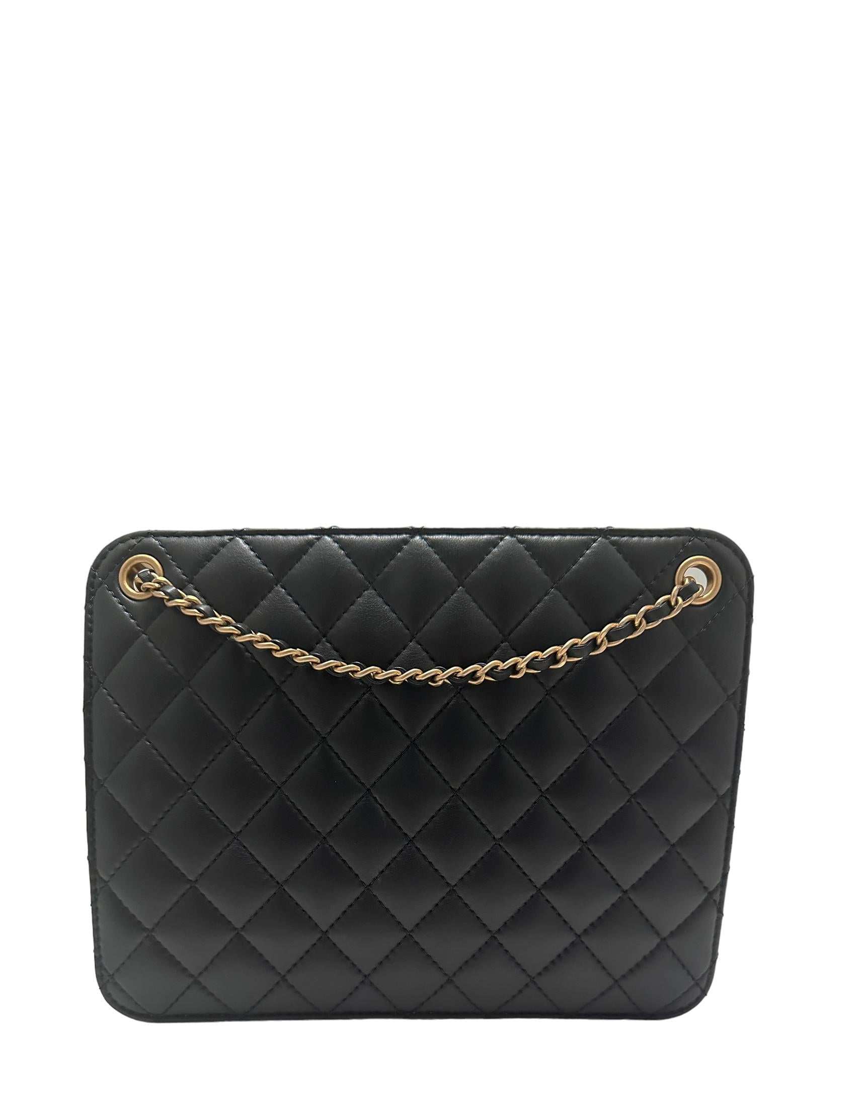 Chanel Black Calfskin Leather Quilted CC Chain Accordion Tote Bag 1