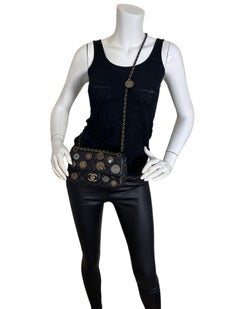 Chanel Black Calfskin Leather Quilted World Coin Charm Flap Bag