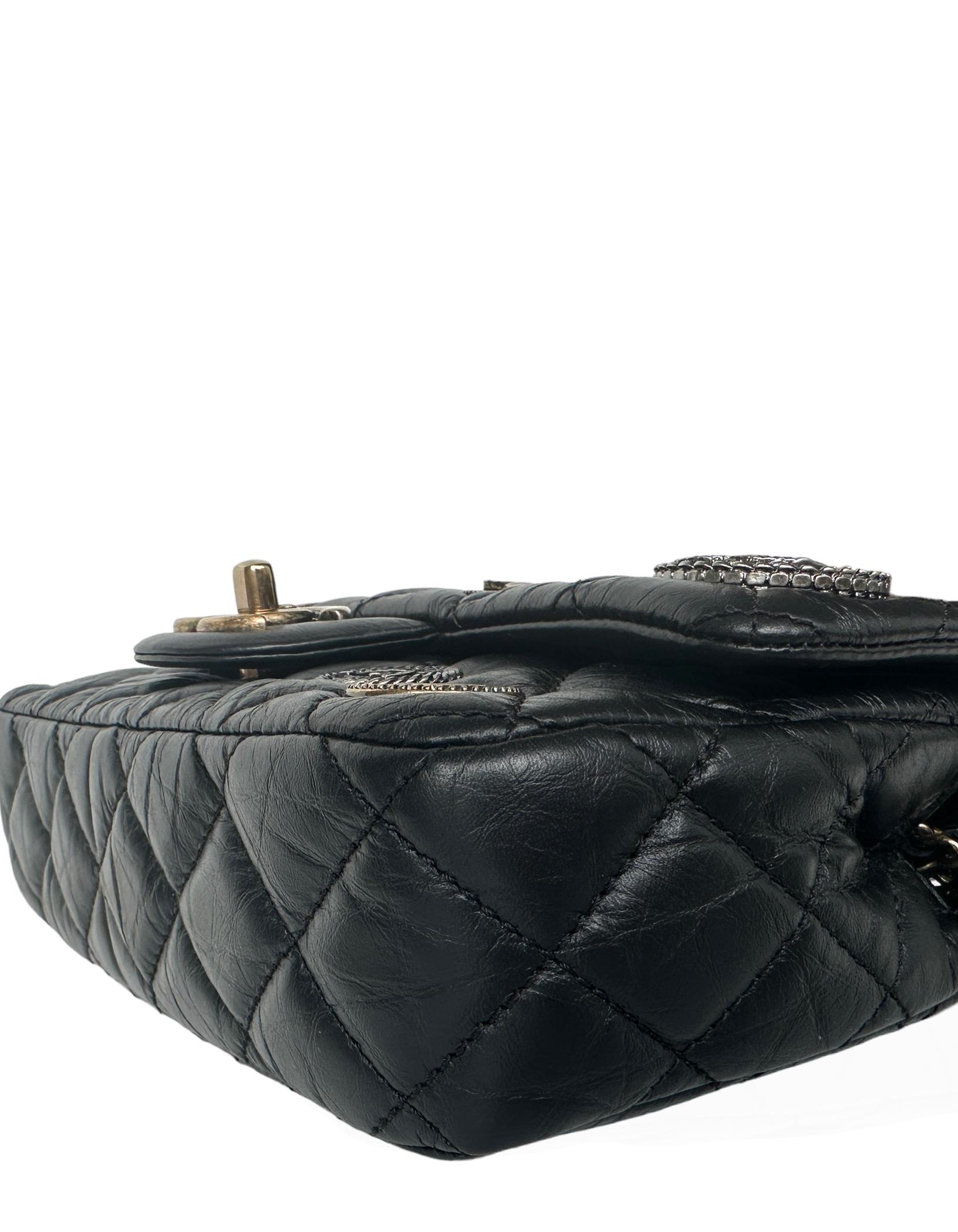 Women's Chanel Black Calfskin Leather Quilted World Coin Charm Flap Bag