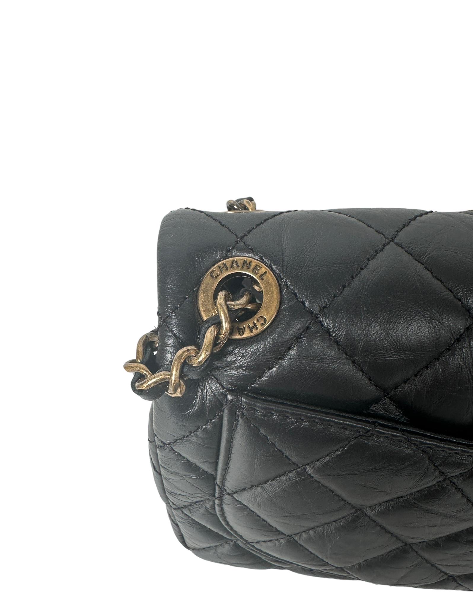 Chanel Black Calfskin Leather Quilted World Coin Charm Flap Bag 2