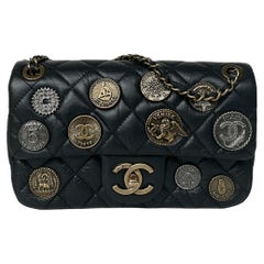 Chanel Black Calfskin Leather Quilted World Coin Charm Flap Bag