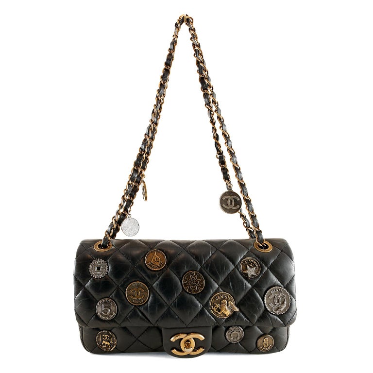 Chanel Black Calfskin Medallion Flap Bag at 1stDibs