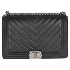 Chanel Black Calfskin Quilted Chevron New Medium Boy Bag
