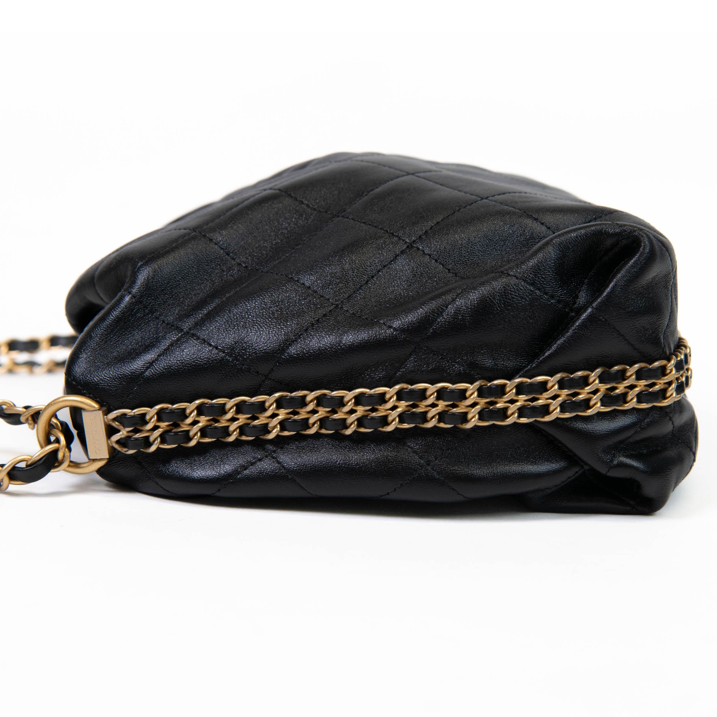 Chanel Black Calfskin Quilted Coco Shelter Bowling Bag In Good Condition In Corona Del Mar, CA