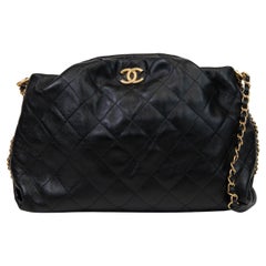 Chanel Black Calfskin Quilted Coco Shelter Bowling Bag