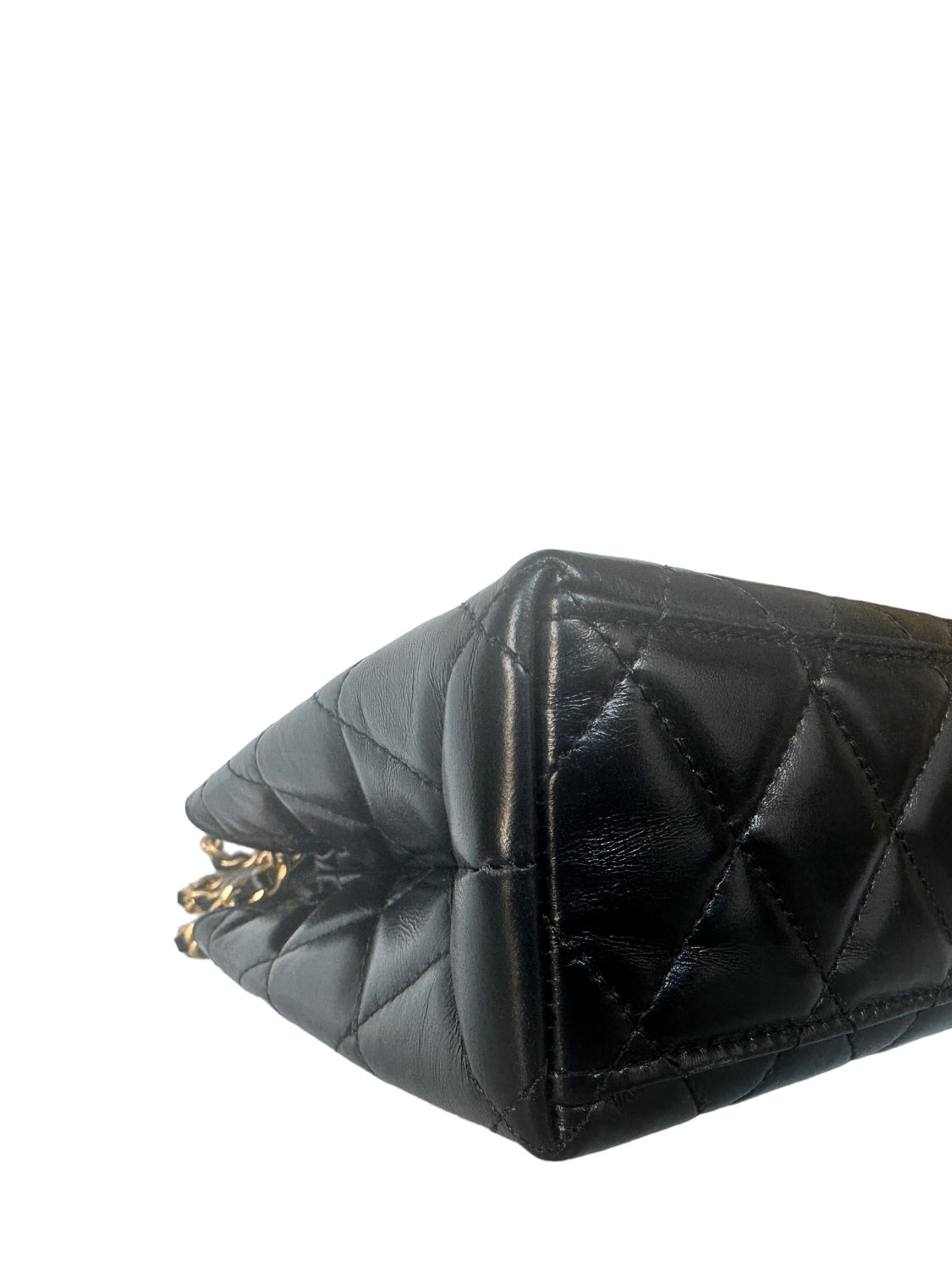 Chanel Black Calfskin Quilted Nano Kelly Shopper Bag In New Condition In New York, NY