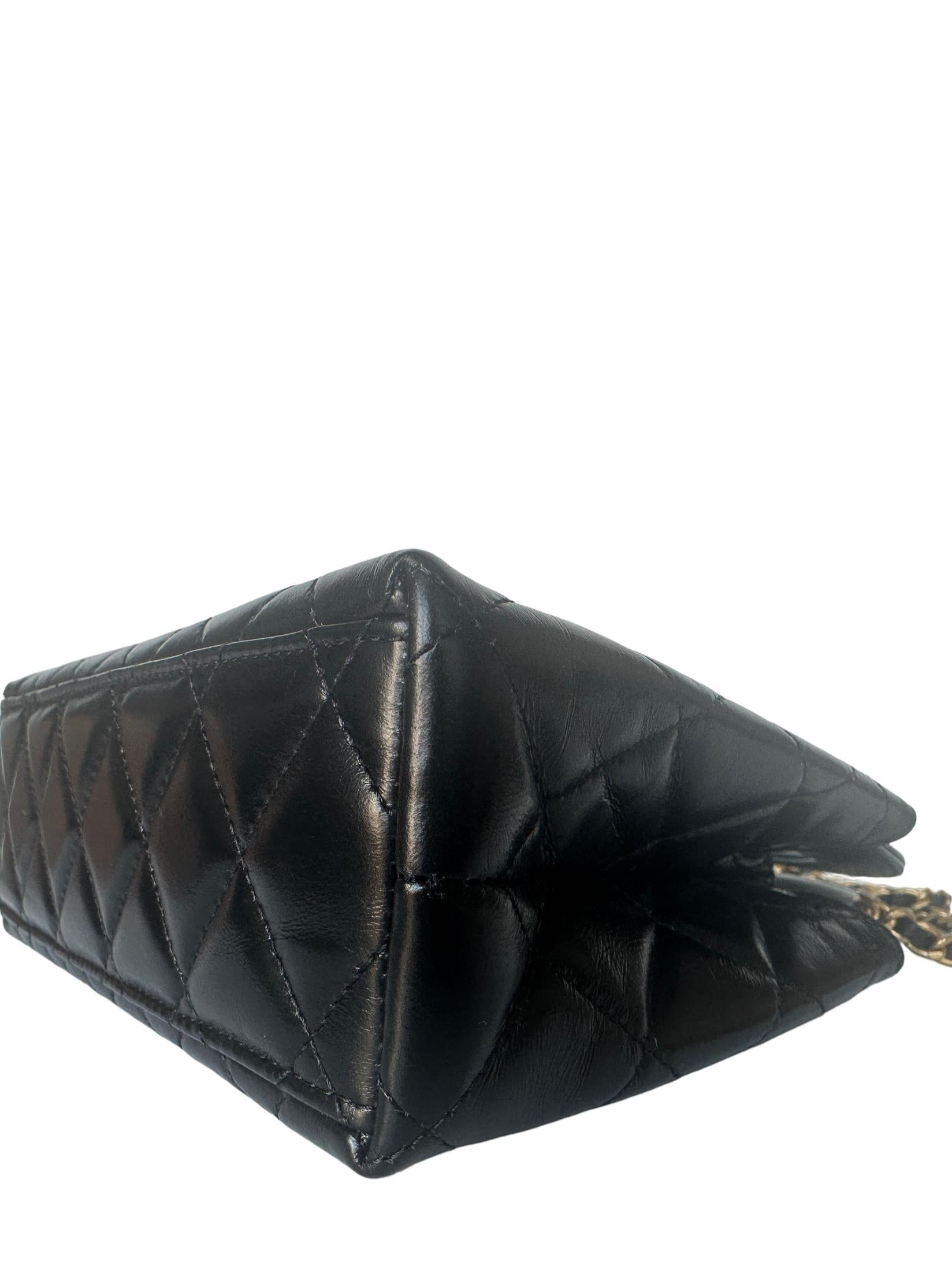Women's Chanel Black Calfskin Quilted Nano Kelly Shopper Bag