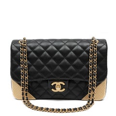 Chanel Black Calfskin Quilted Rock The Corner Flap