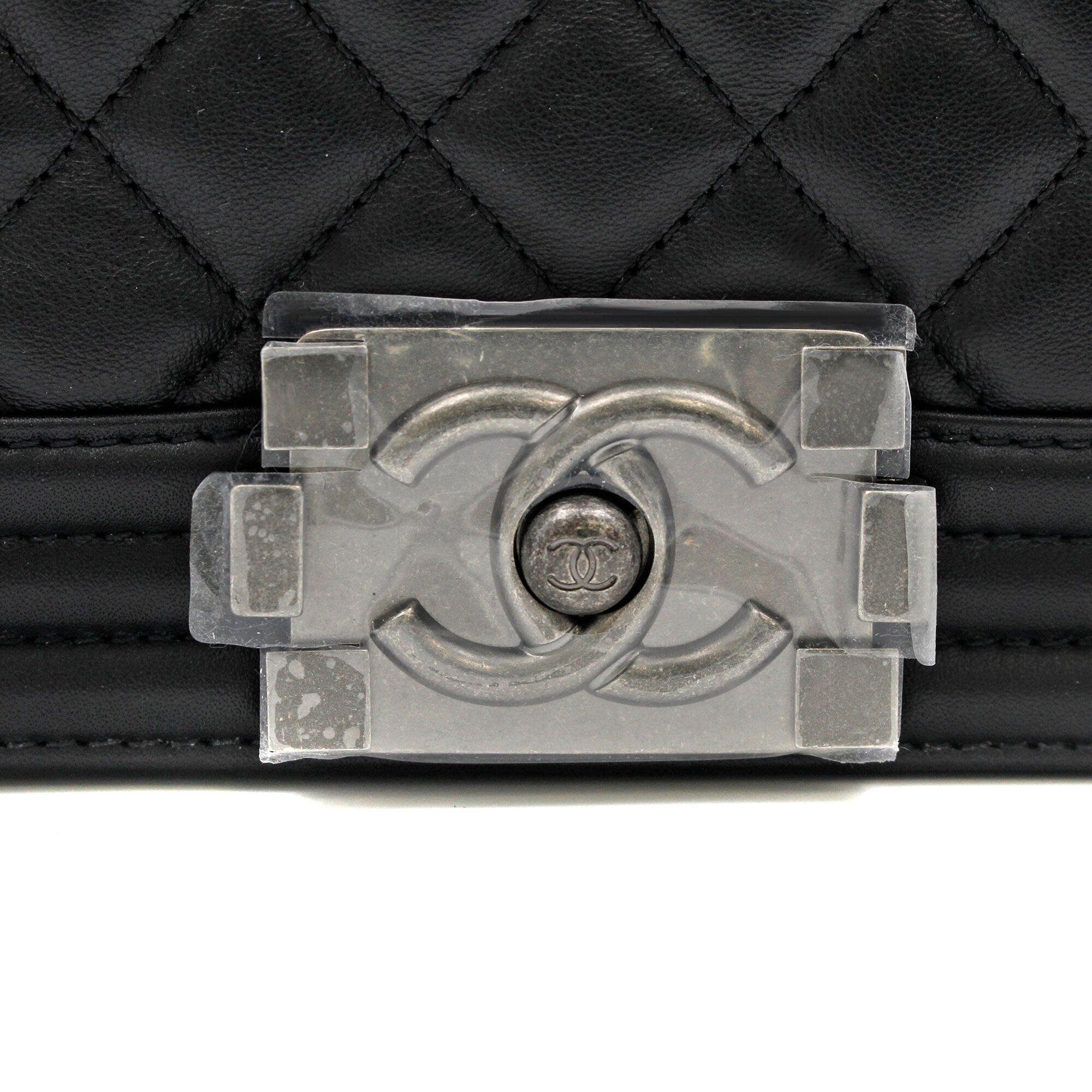 Chanel Black Calfskin Quilted Ruthenium Tone Large Boy Flap Bag A92193 6