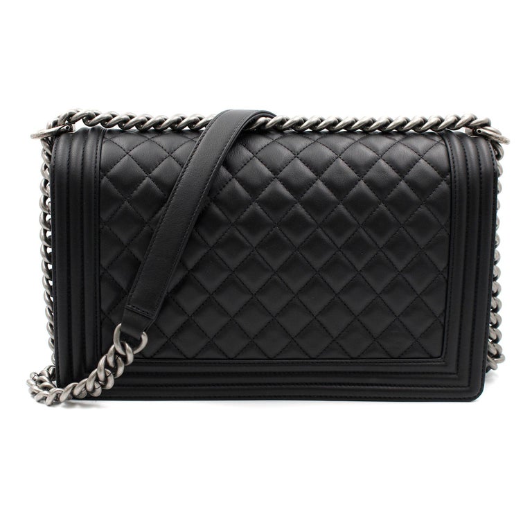 Chanel Black Calfskin Quilted Ruthenium Tone Large Boy Flap Bag