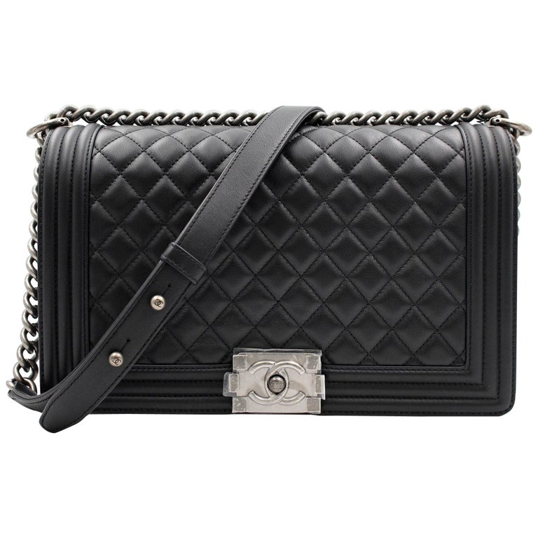 Chanel Black Calfskin Quilted Ruthenium Tone Large Boy Flap Bag A92193 ...
