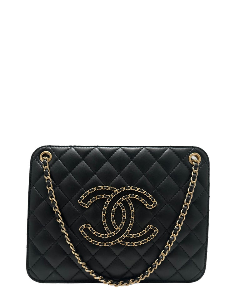 Chanel Black Calfskin Quilted Small CC Chain Accordion Tote Bag For Sale at  1stDibs