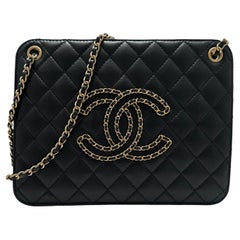 Chanel Black Calfskin Quilted Small CC Chain Accordion Tote Bag