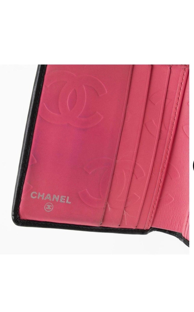 Chanel Black Cambon Quilted Leather Compact Wallet Hot pink Inside