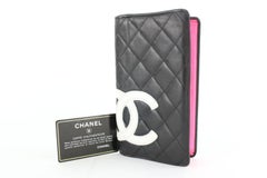Chanel Black Cambon Quilted Ligne Long Bifold Yen 4cz0130 Wallet