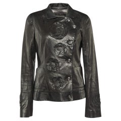 Chanel Black Camelia Cutout Leather Button Front Jacket M