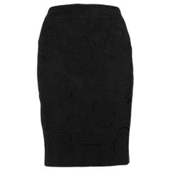 Chanel Black Camelia Embroidered Skirt Size M