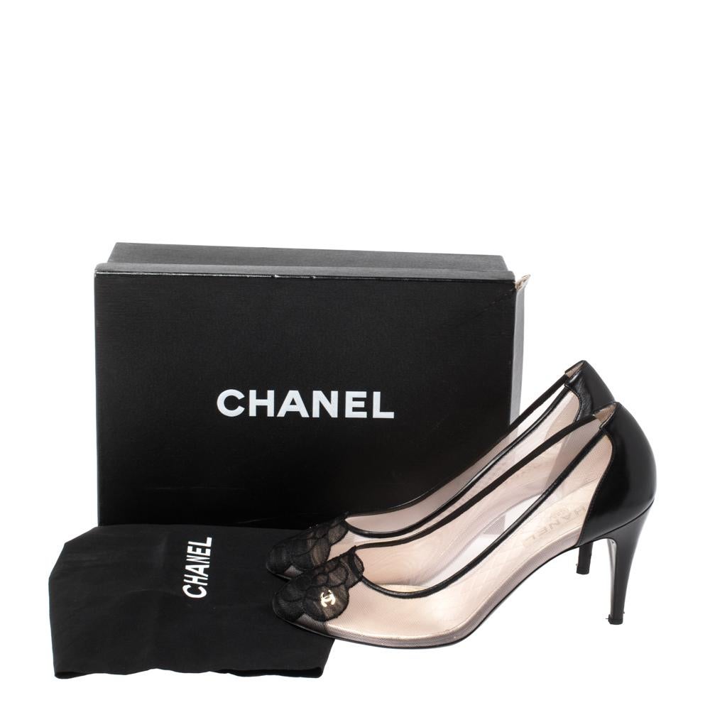 Chanel Black Camellia Cap Toe Mesh and Leather Pumps Size 39 3
