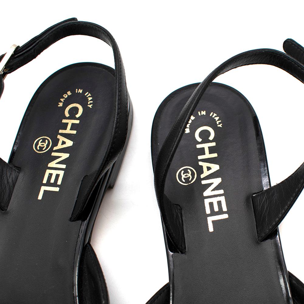 Chanel Black Camellia Embellished Leather Slingback Flats - Size EU 40 In Excellent Condition In London, GB