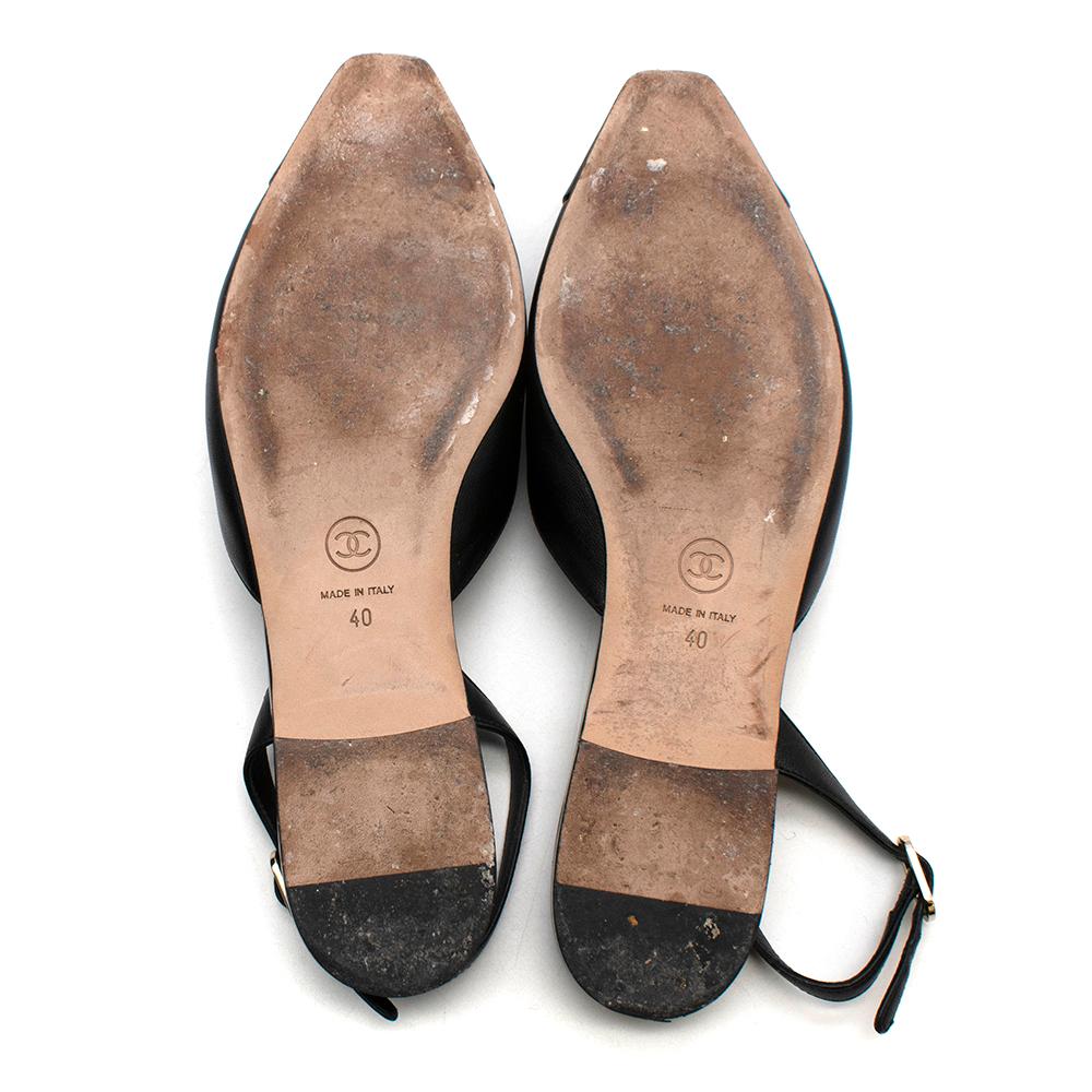 Chanel Black Camellia Embellished Leather Slingback Flats - Size EU 40 1