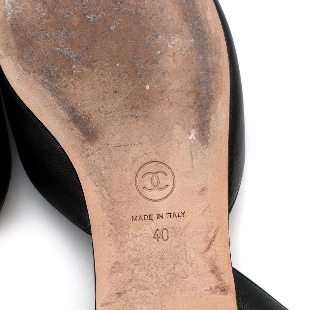 Chanel Black Camellia Embellished Leather Slingback Flats - Size EU 40 2