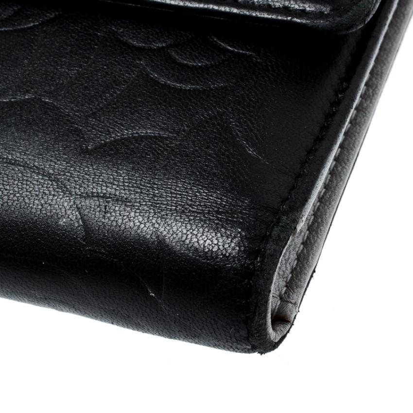 Chanel Black Camellia Embossed Leather Flap Wallet 3