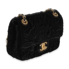 Chanel Black Camellia Embossed Velvet Mini Square Flap Bag