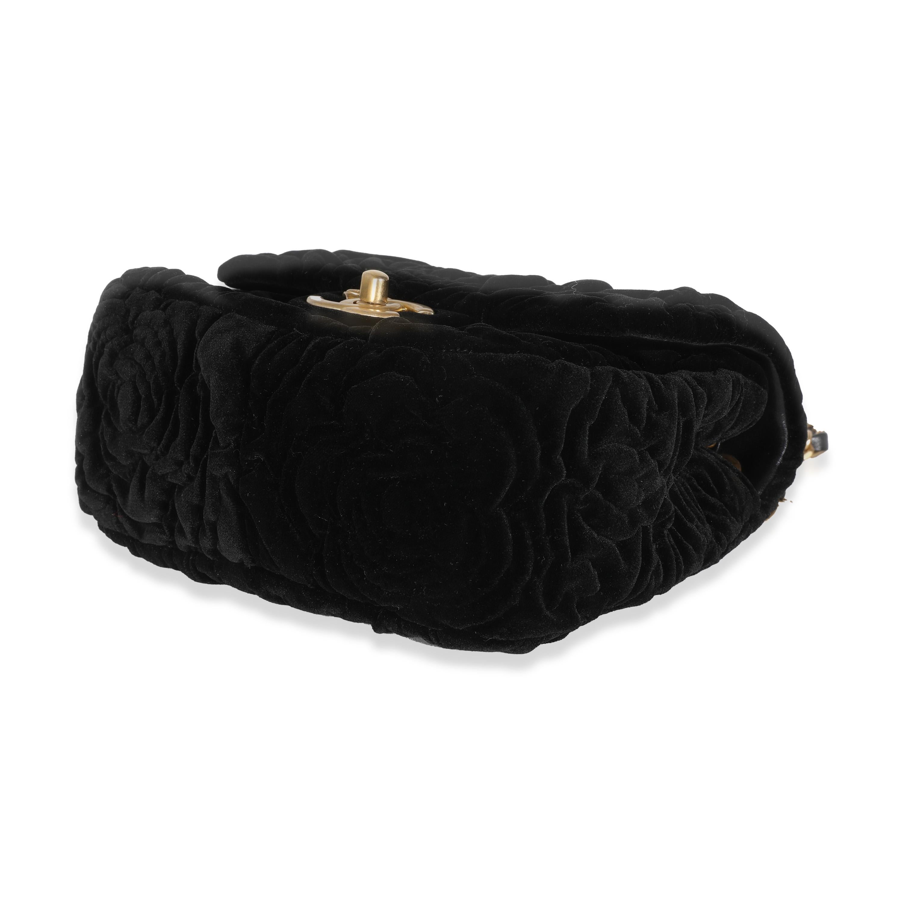 Women's or Men's Chanel Black Camellia Embossed Velvet Mini Square Flap Bag For Sale