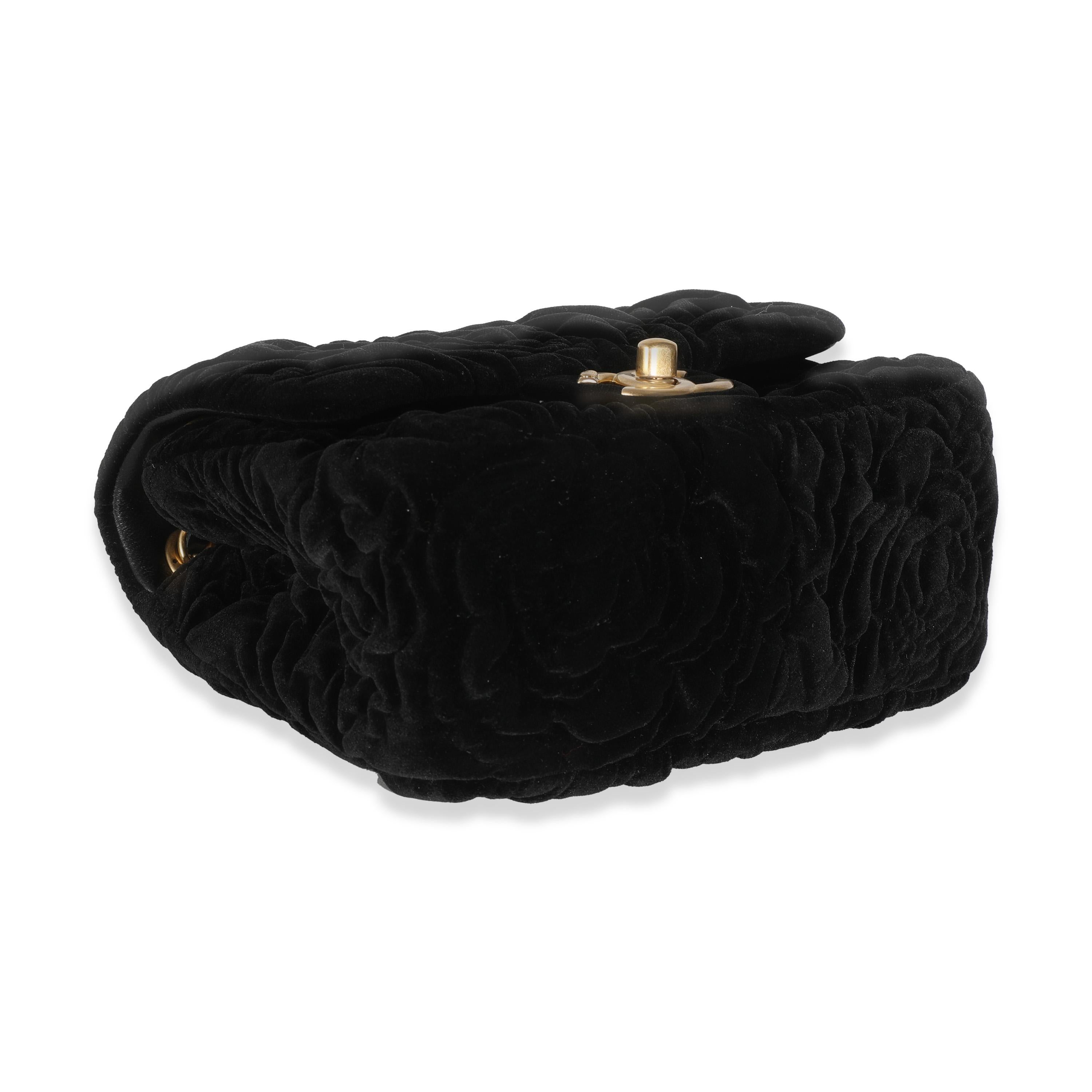 Chanel Black Camellia Embossed Velvet Mini Square Flap Bag For Sale 2