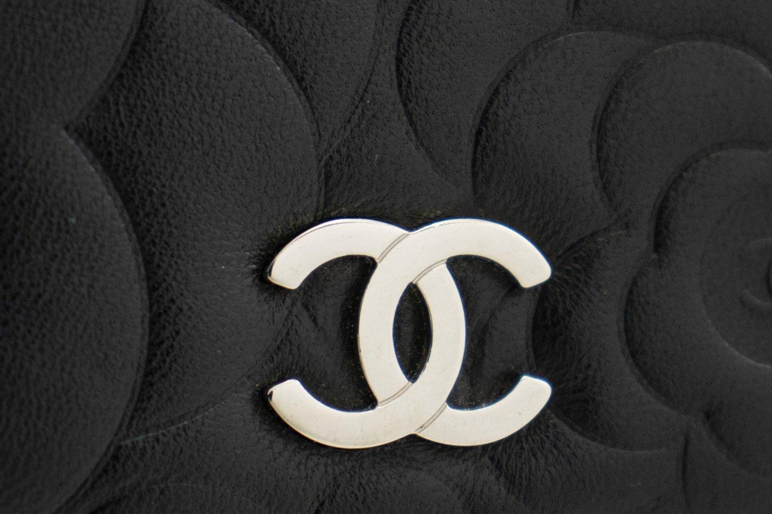 CHANEL Black Camellia Embossed WOC Wallet On Chain Shoulder Bag 8