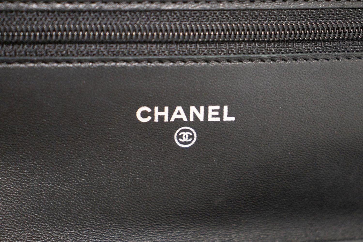 CHANEL Black Camellia Embossed WOC Wallet On Chain Shoulder Bag 11