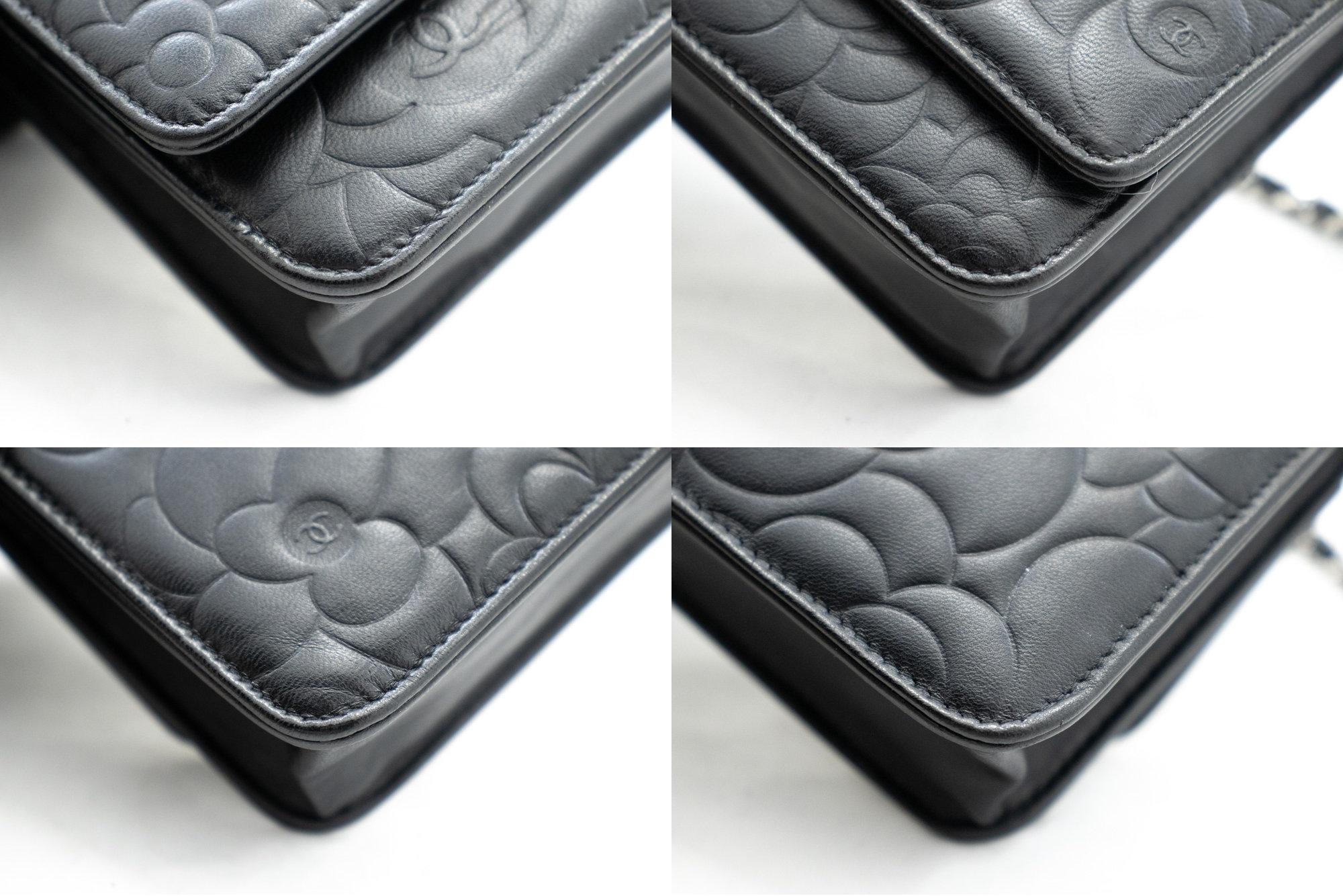 CHANEL Black Camellia Embossed WOC Wallet On Chain Shoulder Bag 2
