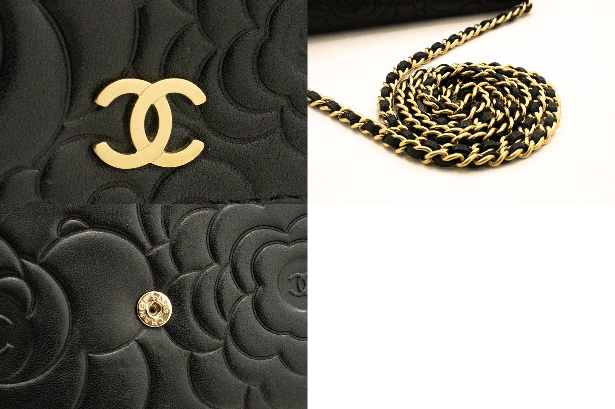 CHANEL Black Camellia Embossed WOC Wallet On Chain Shoulder Bag 3