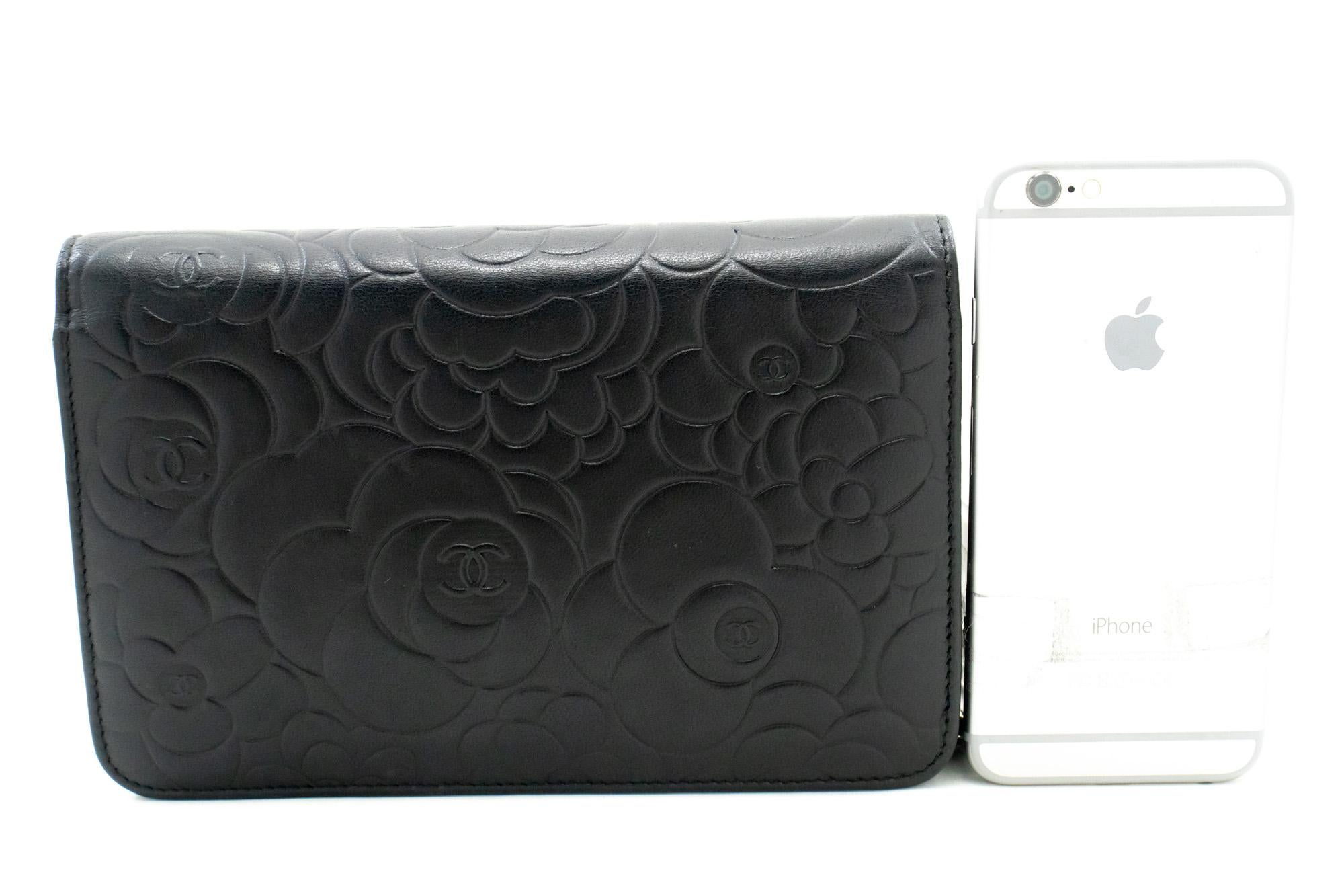 CHANEL Black Camellia Embossed WOC Wallet On Chain Shoulder Bag SV Bon état à Takamatsu-shi, JP