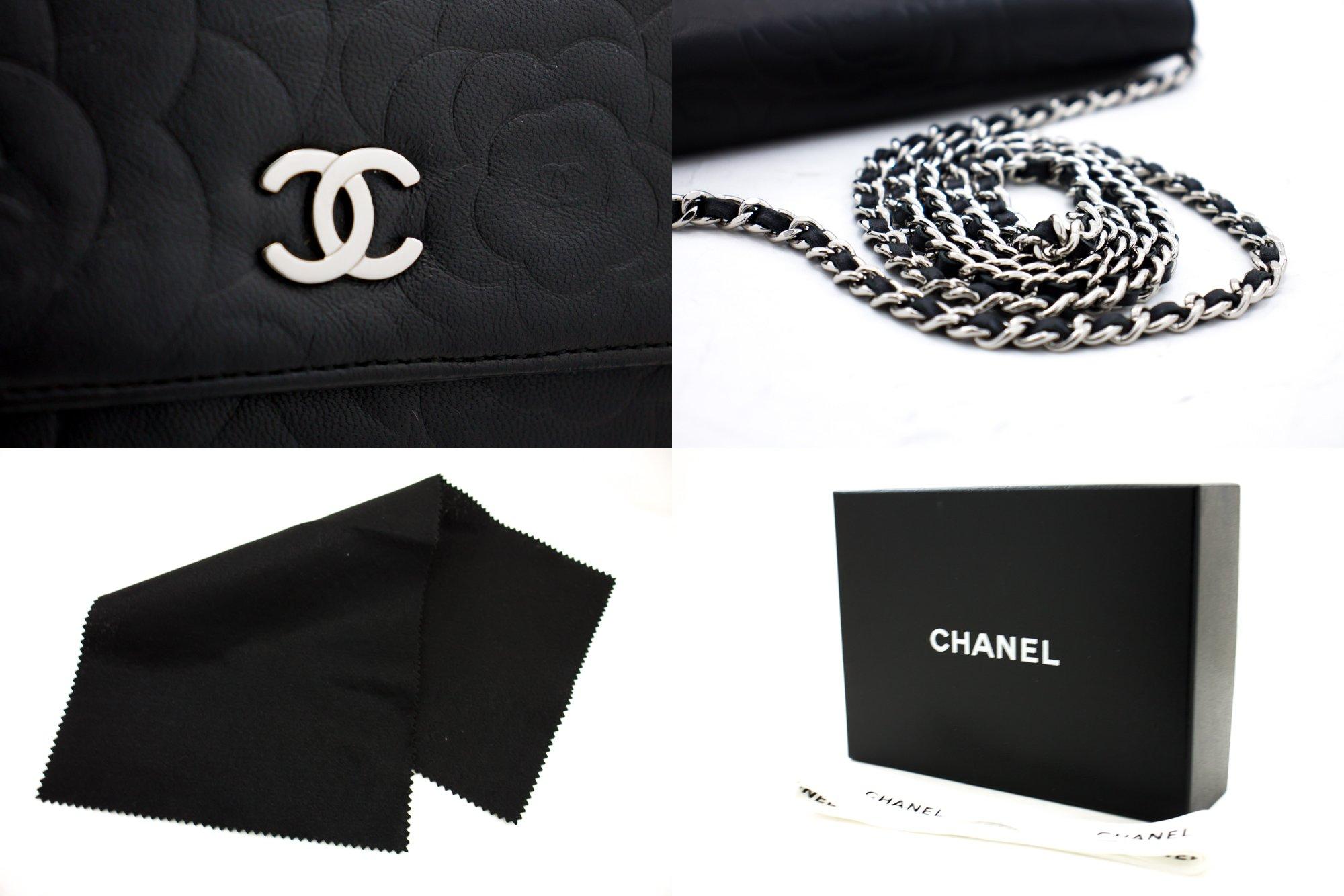 CHANEL Black Camellia Embossed WOC Wallet On Chain Shoulder Bag SV 3