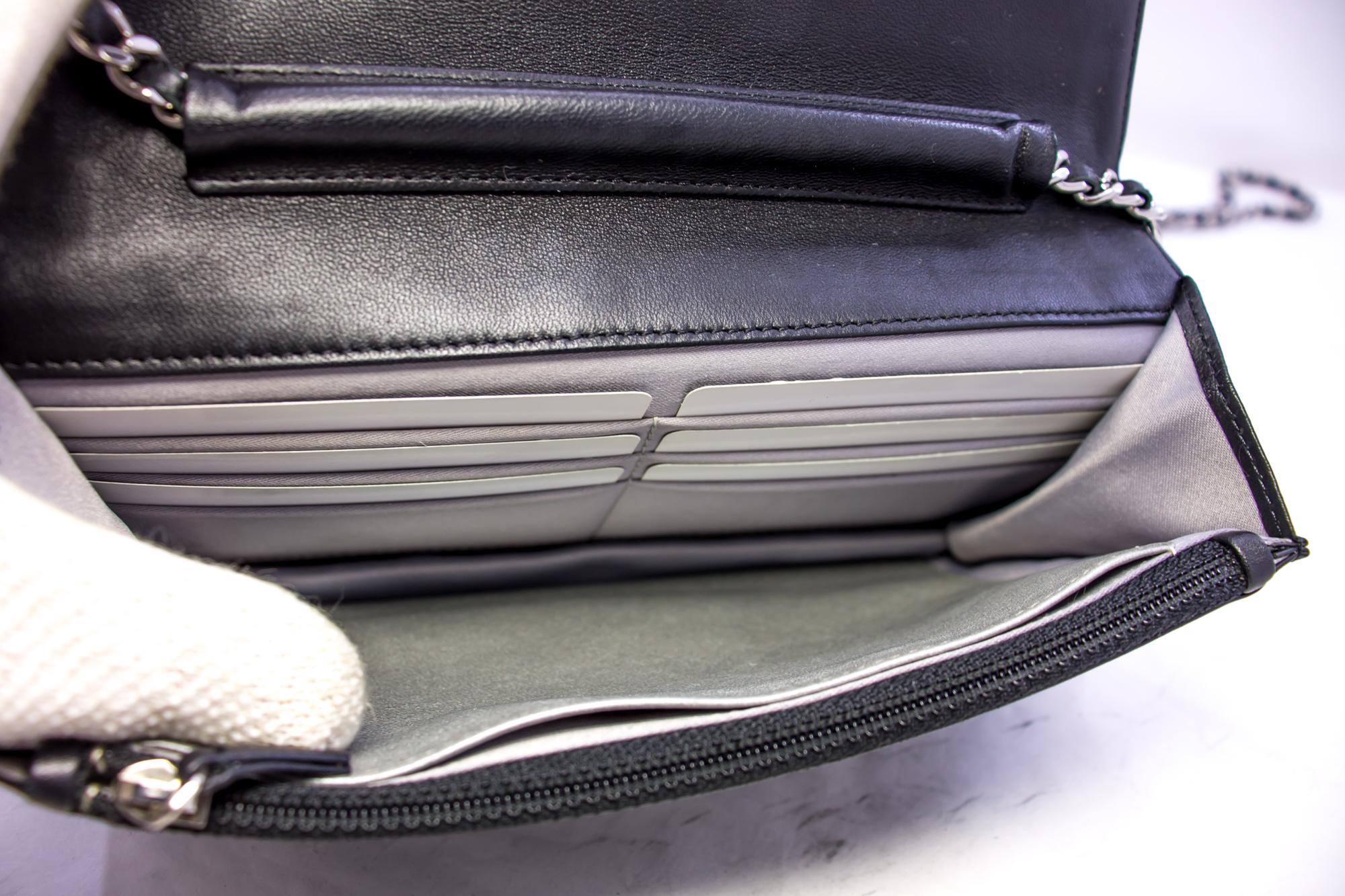 CHANEL Black Camellia Embossed WOC Wallet On Chain Shoulder Bag SV 5