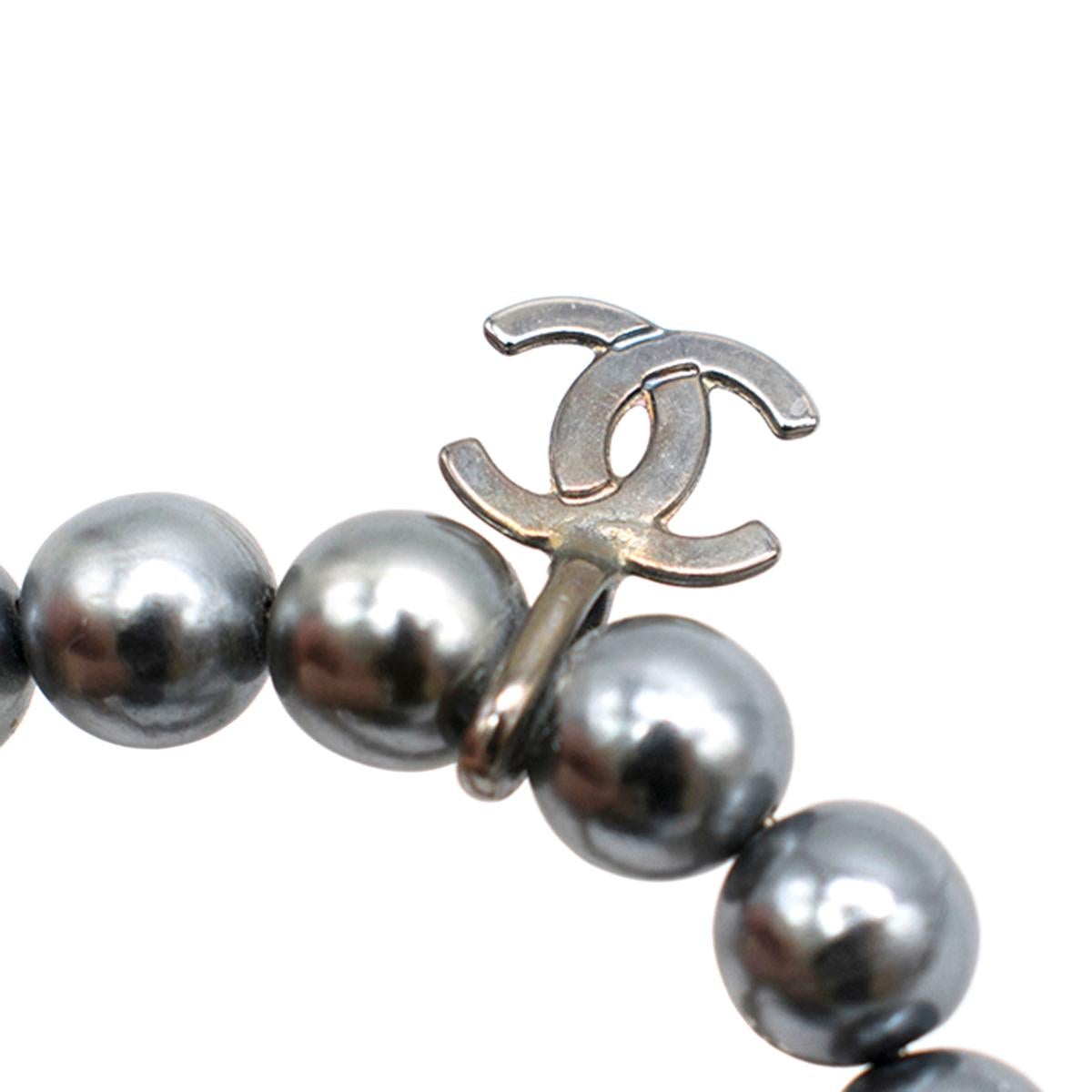 Women's Chanel Black Camellia Faux Pearl & Chain Bracelet