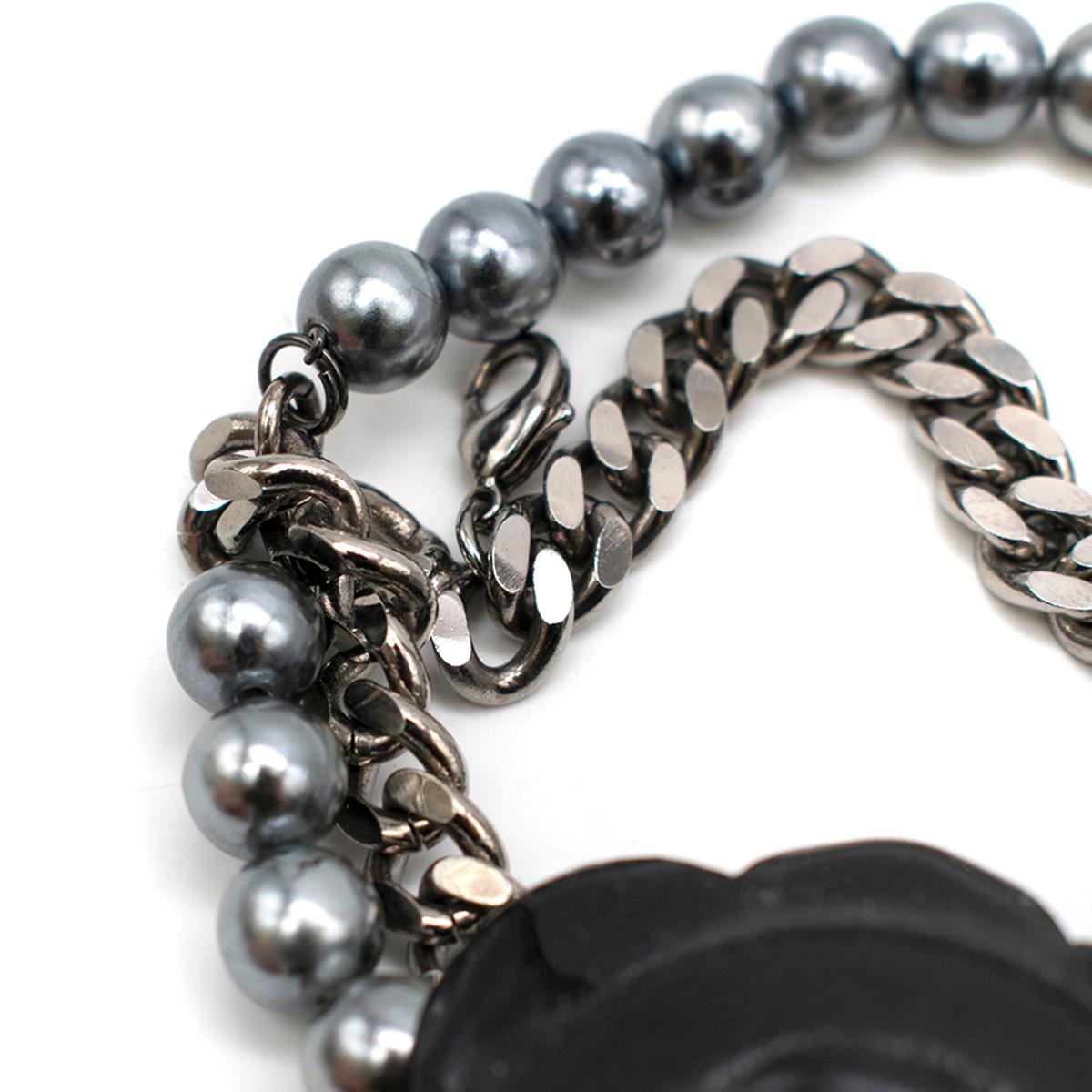 Chanel Black Camellia Faux Pearl & Chain Bracelet 1