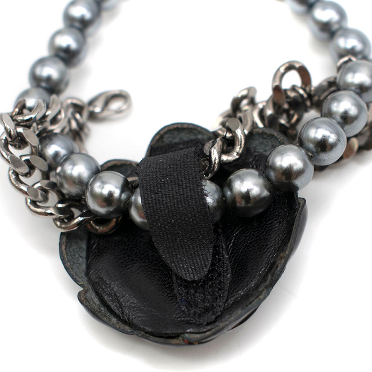 Chanel Black Camellia Faux Pearl & Chain Bracelet 3