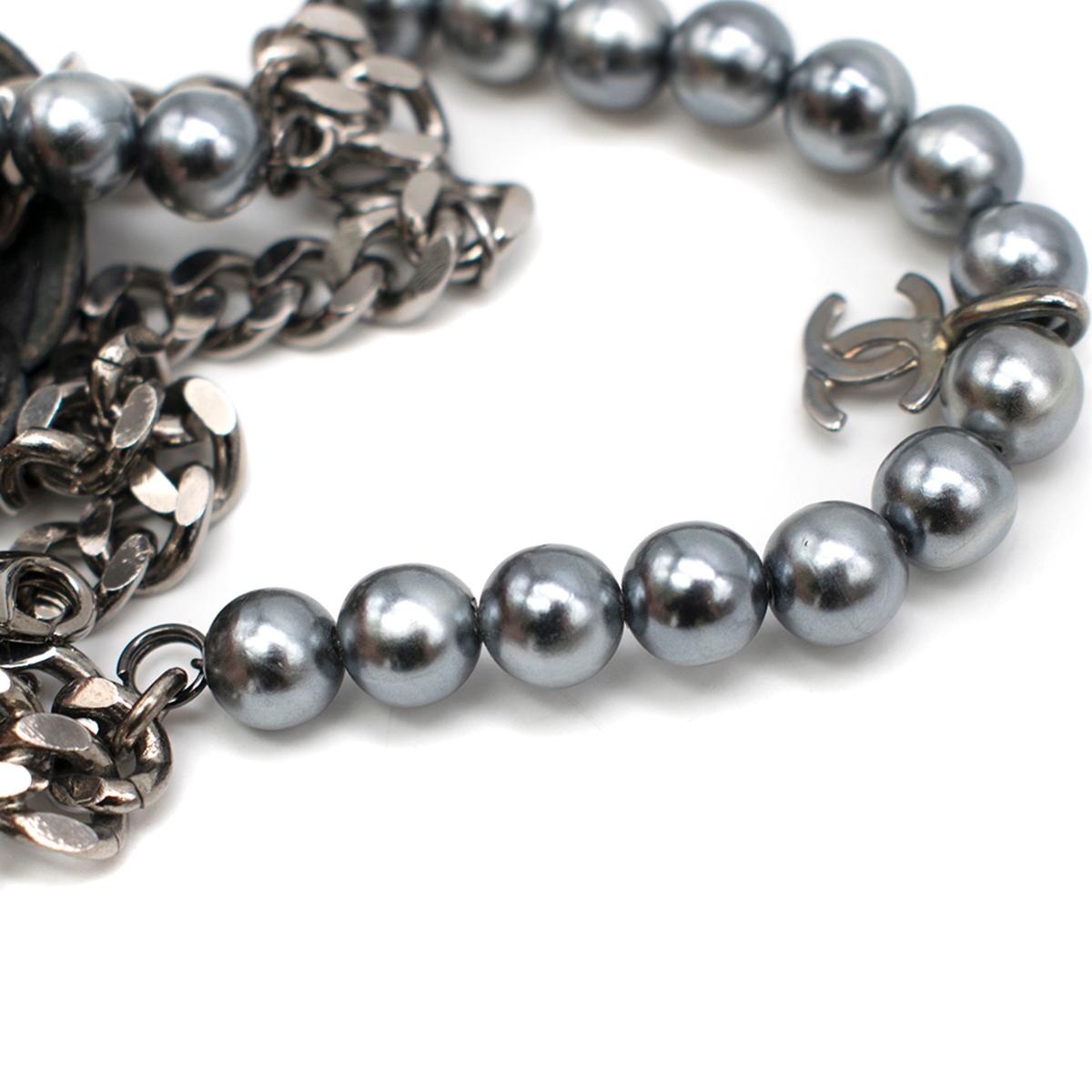 Chanel Black Camellia Faux Pearl & Chain Bracelet 4