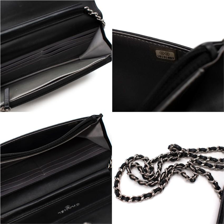 Chanel Black Camellia Floral Embossed Leather Wallet On Chain For Sale 2
